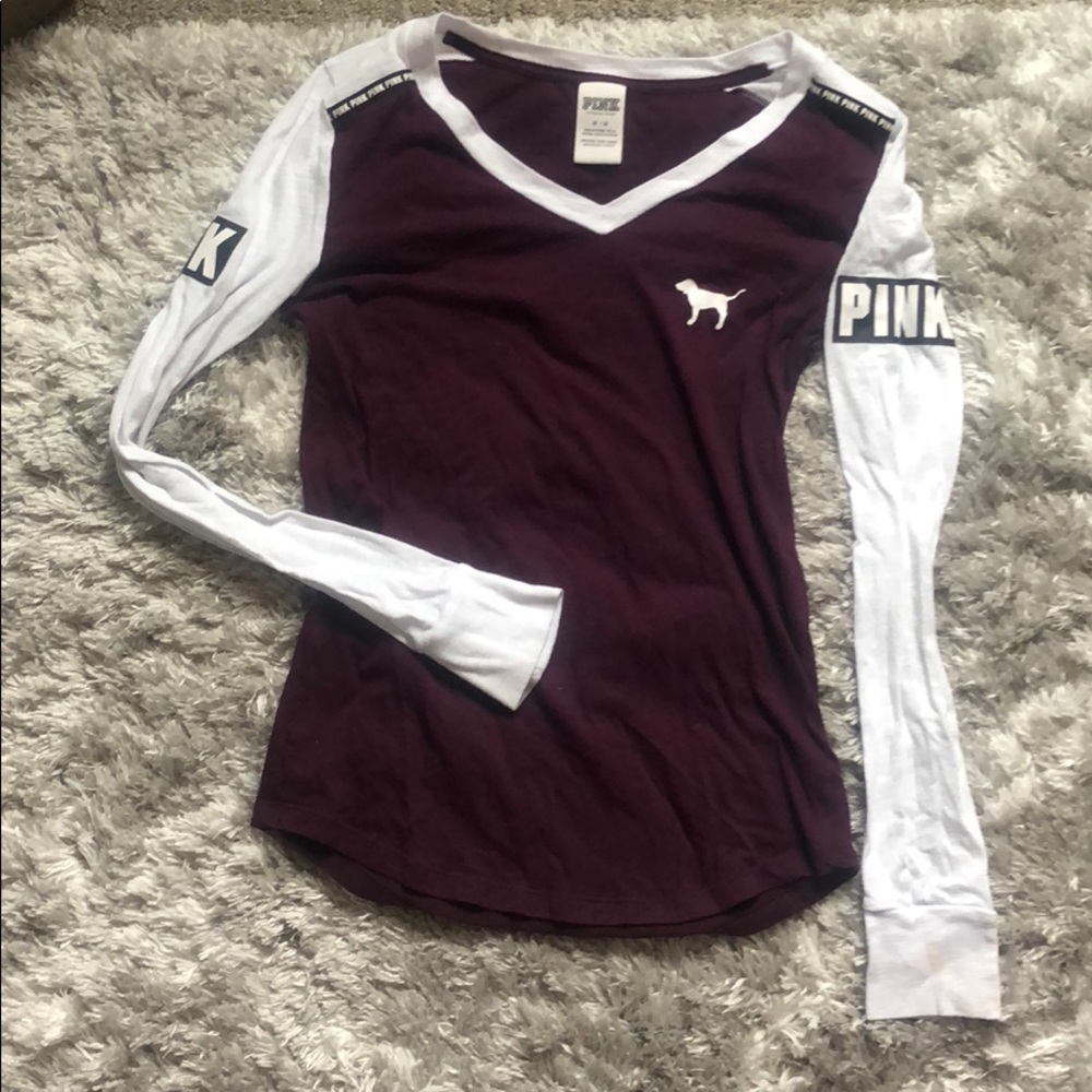 PINK maroon and white baseball shirt